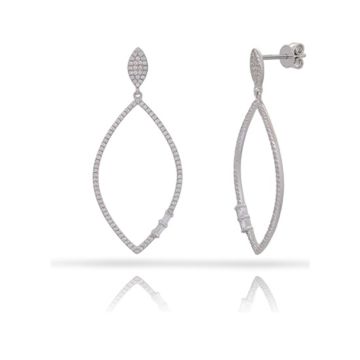 Side Baguette Diamond Teardrop Earrings in 14k White Gold (0.68ct)