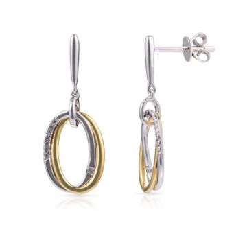Petite Double Oval-Link Diamond Earrings in 14k Two-Tone Gold 