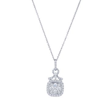 Cushion-Shaped Diamond Cluster Pendant in 18K White Gold (0.75ct)