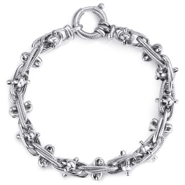 Double Oval-Link Textured Bracelet in 14k White Gold (6mm)