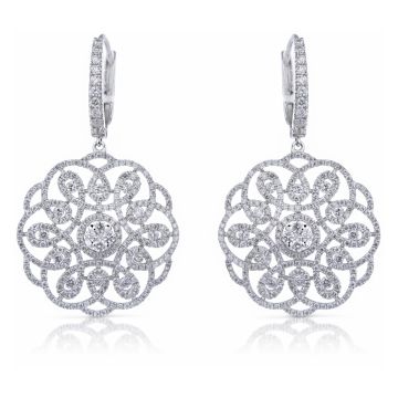 Diamond Circle Drop Earrings in 18K White Gold (2.50ct)