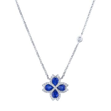 Diamond and Sapphire Clover Necklace in 18K White Gold