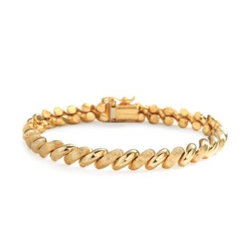 Satin and Polished Small San Marco Link Bracelet in 14K Yellow Gold