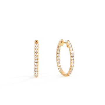 Medium Oval In and Out Diamond Hoop Earrings in 18K Yellow Gold