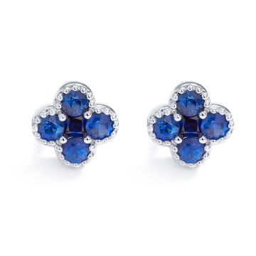 Petite Sapphire Clover Stud Earrings in 18K Gold