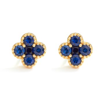 Petite Sapphire Clover Stud Earrings in 18K Yellow Gold