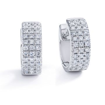 Petite Three Row Pave Diamond Huggie Hoop Earrings in 18K White Gold (0.37ct)