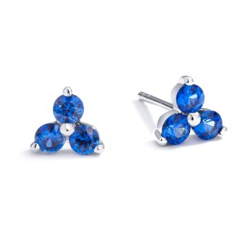 Three Stone Sapphire Stud Earrings in 18K White Gold (5.9 mm)