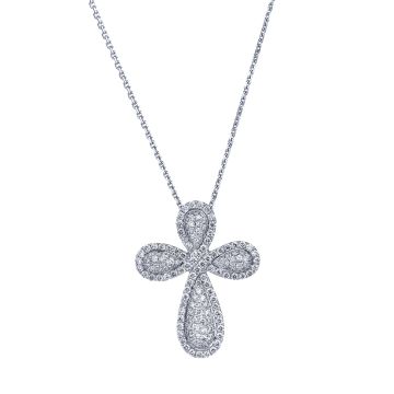 Pave Pear-Shaped Diamond Cross Pendant in 18K White Gold (0.88ct)