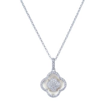 Satin Clover Diamond Halo Pendant in 14K White Gold (0.13ct)