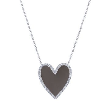 Glossy Diamond Halo Heart Necklace in 14K White Gold (0.19ct)