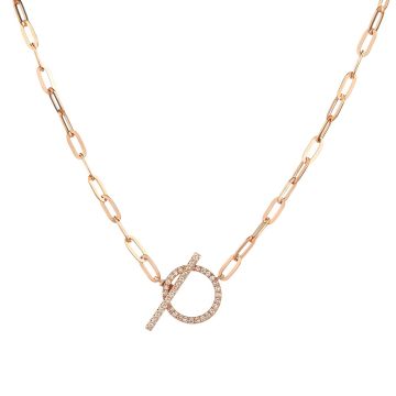 Diamond Circle Paperclip Chain Necklace in 14K Rose Gold (0.11ct)
