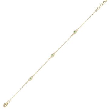 Petite Diamond and Emerald Evil Eye Station Bracelet in 14K Yellow Gold