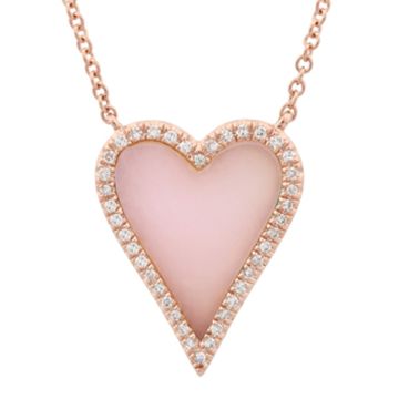 Pink Opal Diamond Elongated Heart Necklace in 14K Rose Gold