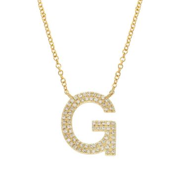 Double Row Diamond Initial "G" Necklace in 14K Yellow Gold 
