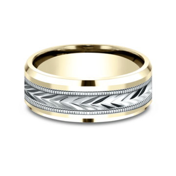 Men's Comfort-Fit Diamond-Cut Two Tone Wedding Band with Milgrain in 14k Yellow and White Gold (8mm)
