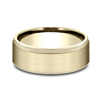 Men's Comfort-Fit Knurled Edge Wedding Band in Yellow Gold (8mm)