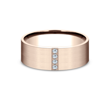 Comfort Fit Men's Vertical Diamond Row Matte Finished Wedding Ring in 14k Rose Gold (0.08ct)
