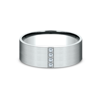 Comfort Fit Men's Vertical Diamond Row Matte Finished Wedding Ring in 18k White Gold (0.08ct)