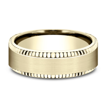 Men's Comfort-Fit Coin Edge Satin Matte Yellow Gold Wedding Band (7mm)