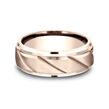 Men's Comfot-Fit Angled Section Wedding Band in 14k Rose Gold (8mm)