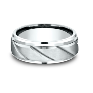Men's Comfot-Fit Angled Section Wedding Band in White Gold (8mm)
