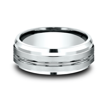 Men's Comfort-Fit Drop Bevel Edge Wedding Band in White Gold (8mm)