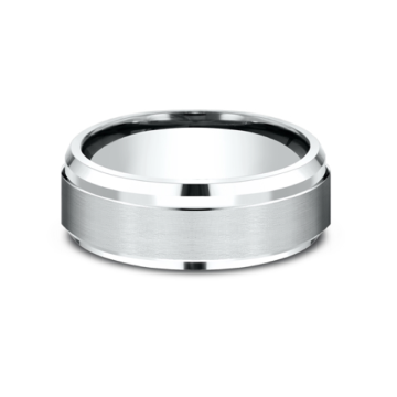 Men's Comfort-Fit Beveled Edge White Gold Wedding Band (7mm)