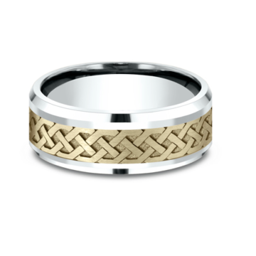 Men's Comfort Fit Celtic Knot Two-Tone Wedding Band in 14k Yellow and White Gold (8mm)