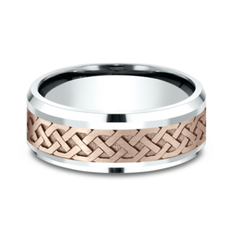 Men's Comfort Fit Celtic Knot Two-Tone Wedding Band in 14k Rose and White Gold (8mm)