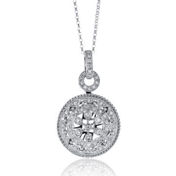 Round Diamond Pendant with Milgrain Edge in 14K White Gold (0.30ct)