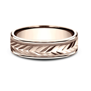 Men's Comfort-Fit Diamond-Cut Wedding Band with Milgrain in 14k Rose Gold (6mm)