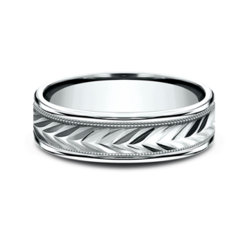 Men's Comfort-Fit Diamond-Cut Wedding Band with Milgrain in White Gold (6mm)