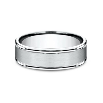 Men's Comfort-Fit Satin Center White Gold Wedding Band (7mm)