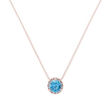 Blue Topaz and Diamond Halo Pendant in 14k Rose Gold (8.3mm)