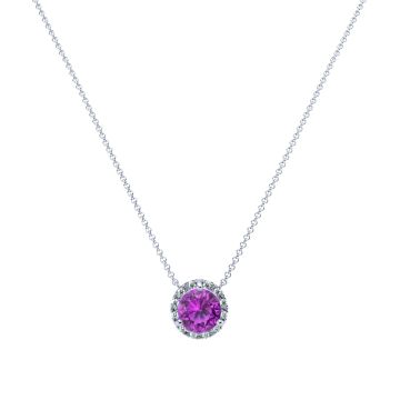 Amethyst Diamond Halo Pendant in 14k White Gold (8.3mm)