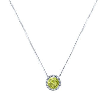 Peridot and Diamond Halo Pendant in 14k Gold (8.3mm)