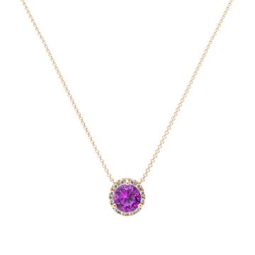 Amethyst Diamond Halo Pendant in 14k Yellow Gold (8.3mm)