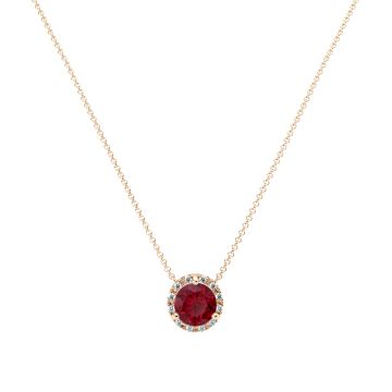 Garnet and Diamond Halo Pendant in 14k Yellow Gold (8.3mm)