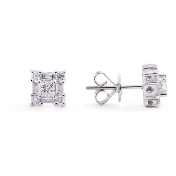 Square Shaped Diamond Stud Earrings in 18K White Gold (0.84ct)