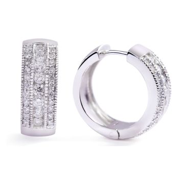 Milgrain Three Row Diamond Hoop Earrings in 14K White Gold (1.15ct)