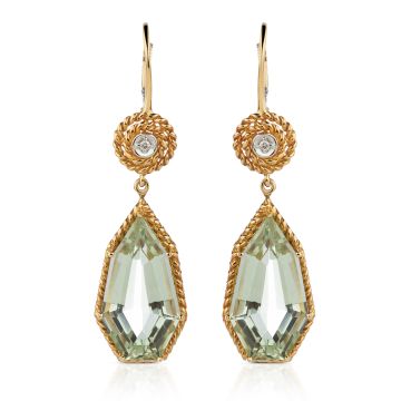 Woven Halo Prasiolite Drop Earrings in 14K Yellow Gold