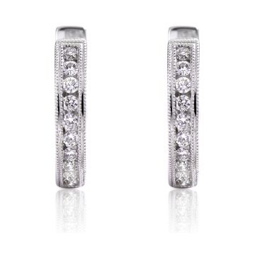 Petite Milgrain Hoop Earrings in 18K White Gold (0.31ct)