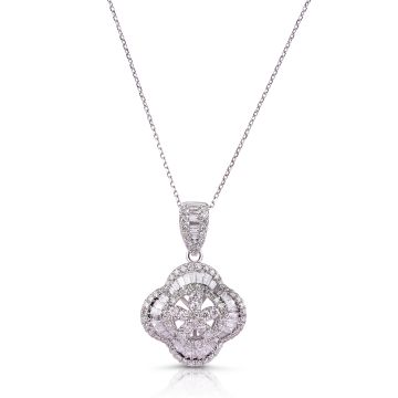 Diamond Clover Cluster Pendant in 18K White Gold (1.05ct)