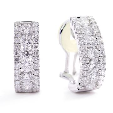 Three-Row Diamond Huggie Earrings in 18K White Gold (2.52ct)