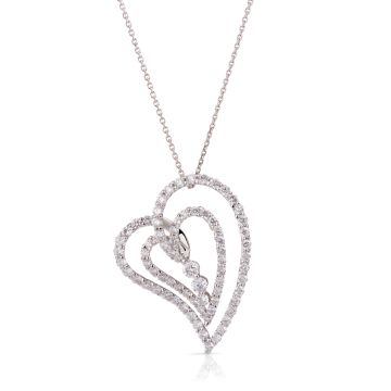 Elongated Double Heart Diamond Pendant in 18K White Gold (1.80ct)