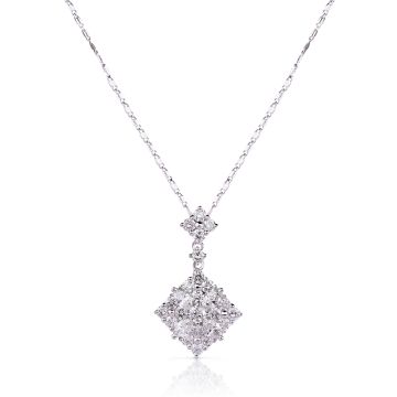 Diamond Cluster Tilted Square Pendant in 18K White Gold (1.27ct)