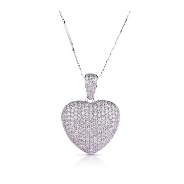 Diamond Pave Heart Pendant in 18K White Gold (3.16ct)
