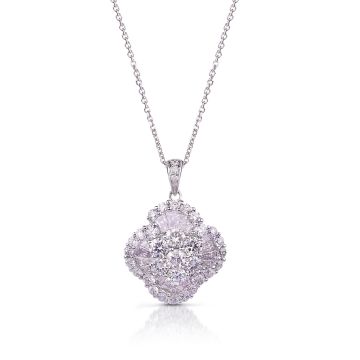 Baguette and Round Diamond Clover Pendant in 18K White Gold (2.26ct)