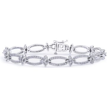 Oval Link Floral Diamond Bracelet in 14K White Gold (4.52ct)